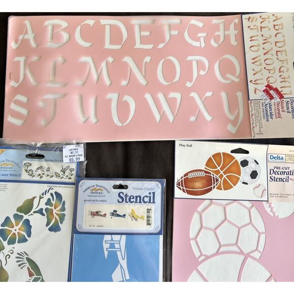 10 STENCILS Variety Birds Fish Sorts Airplanes Letters Hearts New & Used Lot 10 - Picture 2 of 8